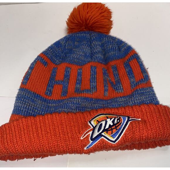 MITCHELL & NESS OKC OKLAHOMA CITY THUNDER BASKETBALL BEANIE CAP ORANGE BLUE - Picture 1 of 8